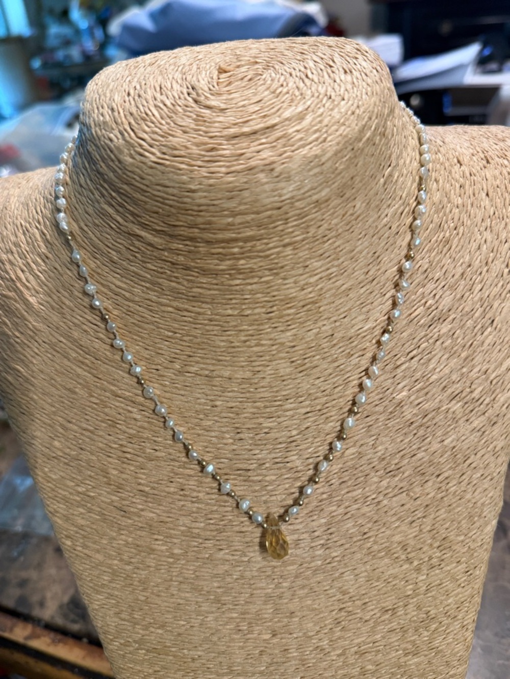 Freshwater pearls white gold beads faceted citrine  briolette  focal point